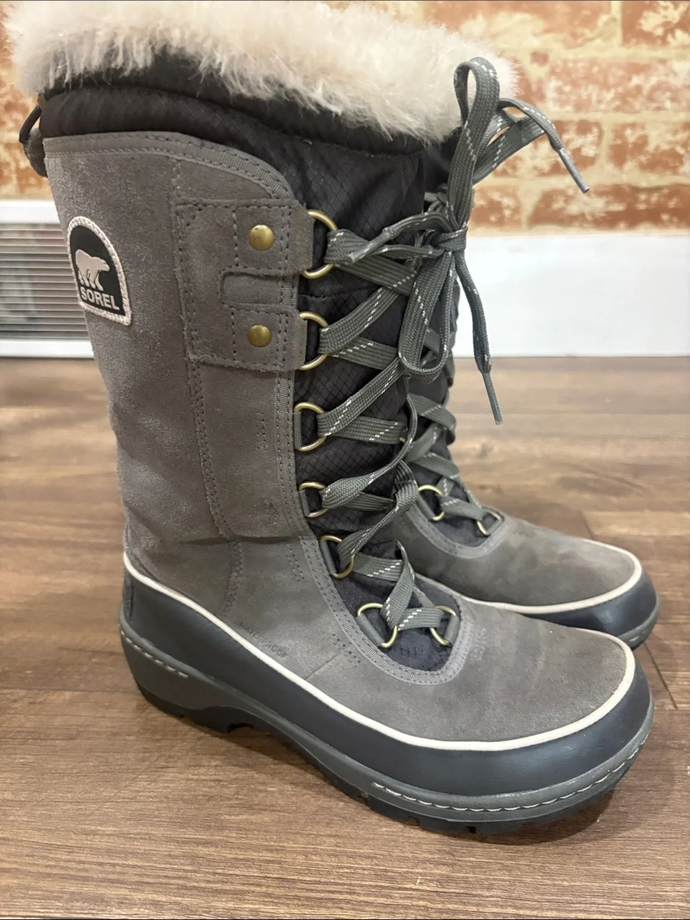 Sorel Grey Women's Tall Lace-Up Winter Boots with Faux Fur Collar